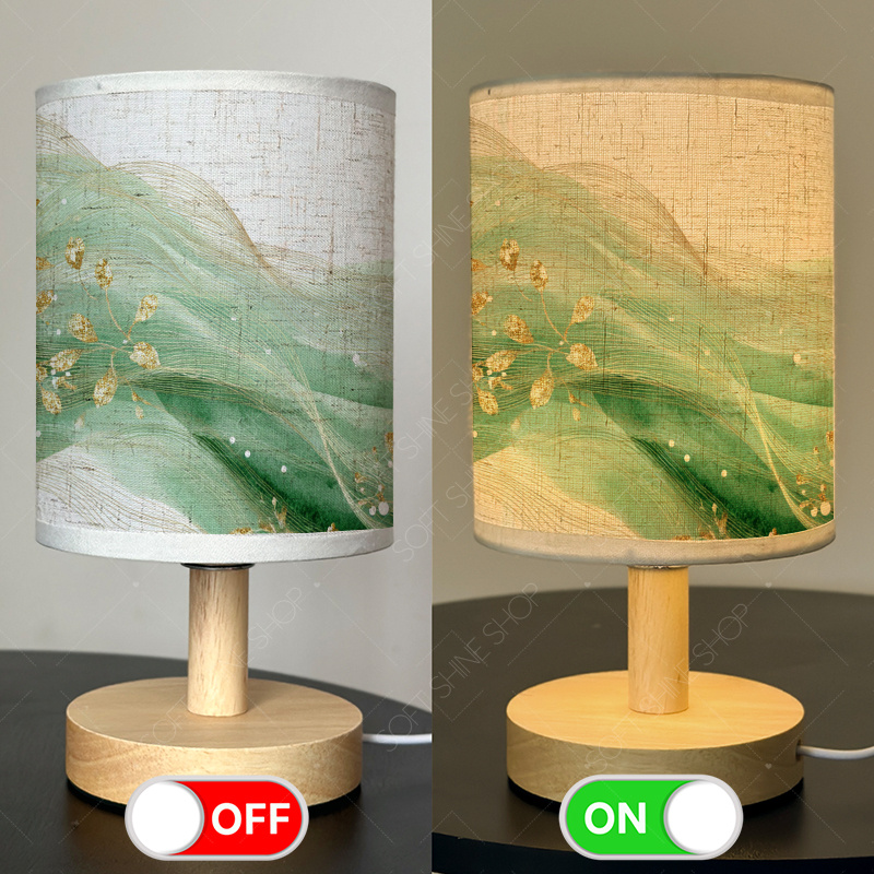 Printed Table Lamp with Fabric Shade, USB-Powered LED Light