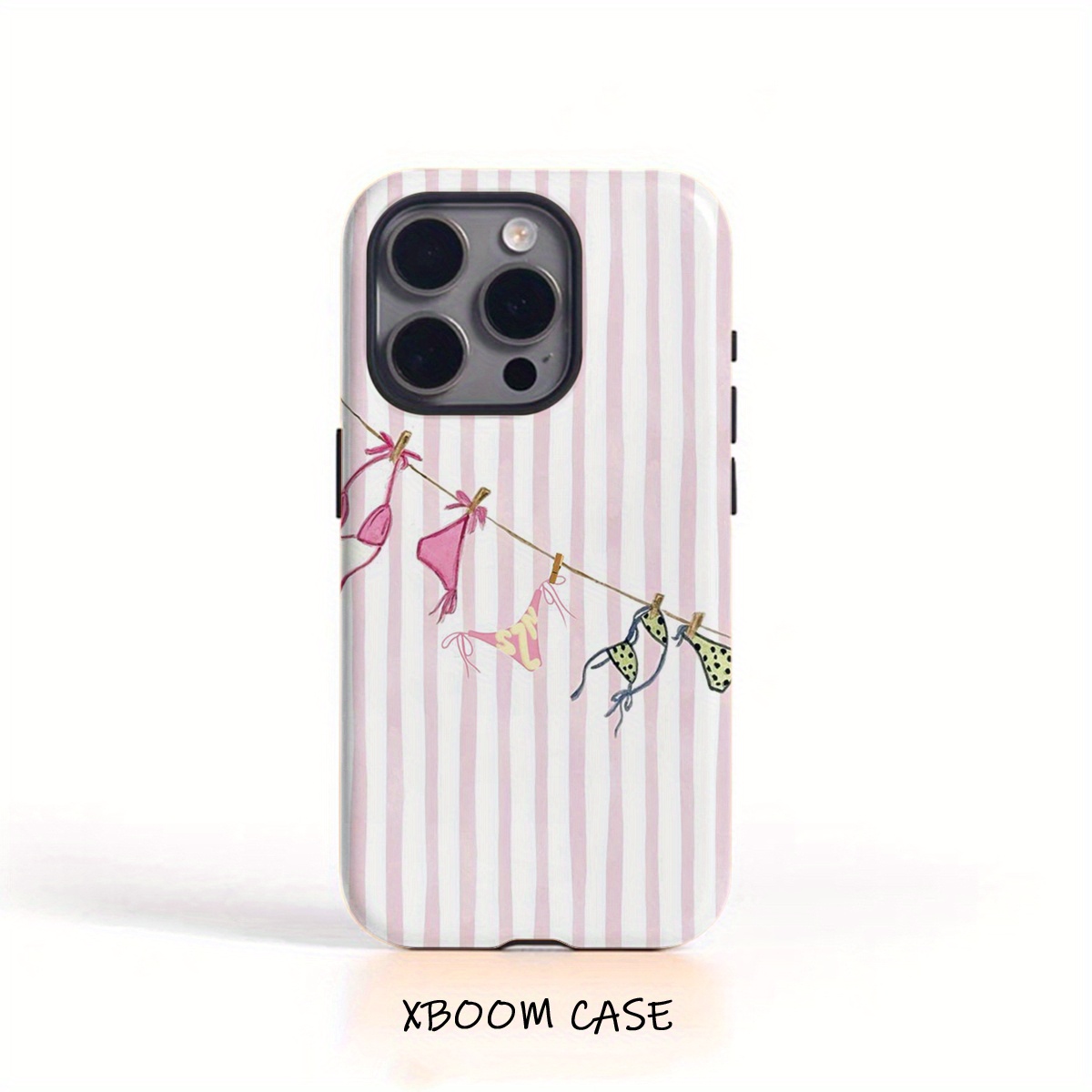 TEMU Phone Case: Light Vertical Stripe Bikini Phone Case Suitable For Iphone18pro 17 15pro 11, Aesthetic For Men Women, Dual-layer , Perfect Gift For