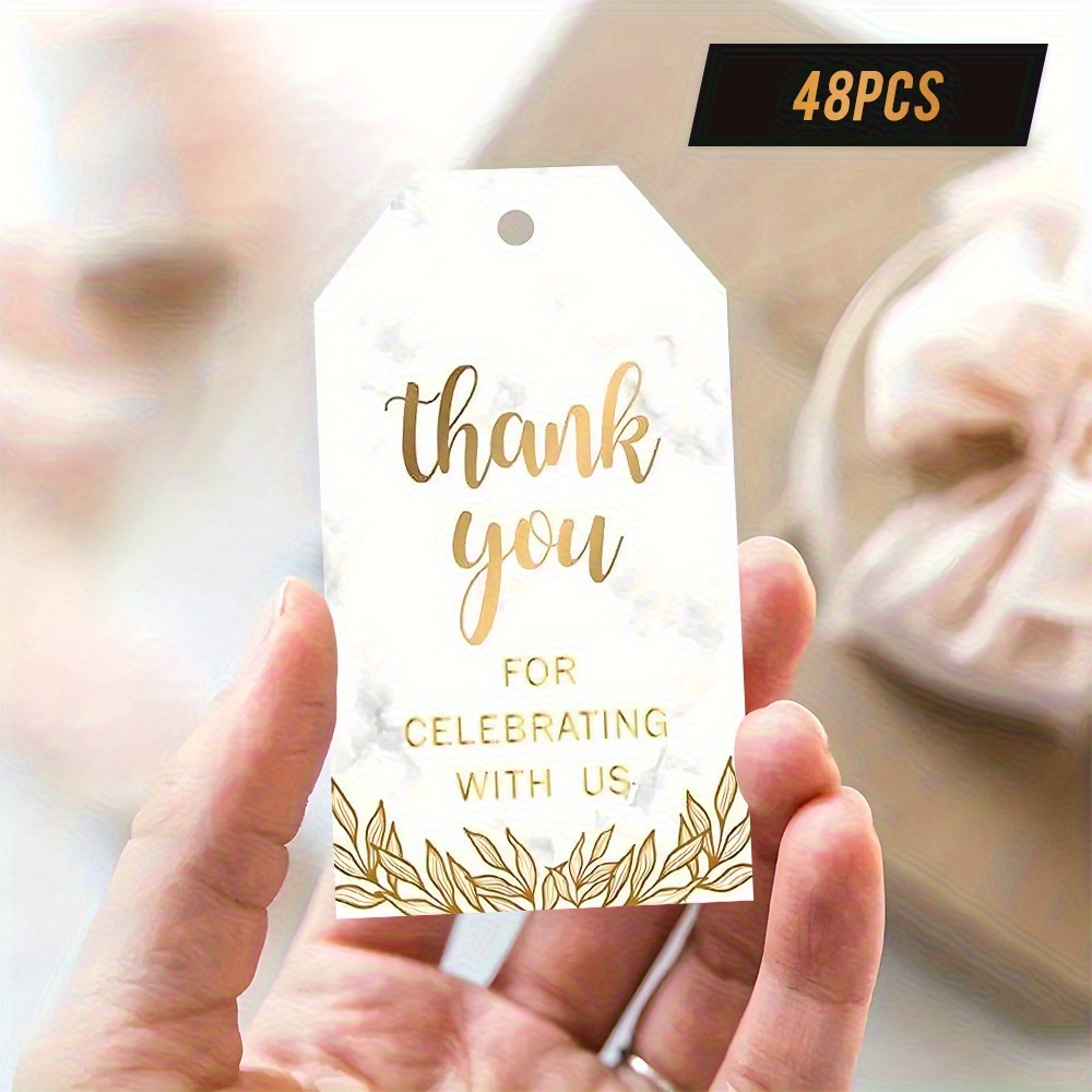 TEMU 48 Thank You Gift Tags With String- Elegant Marble Design, Floral Decoration For Birthdays, Weddings, Parties- Show Your Gratitude, Party Gift