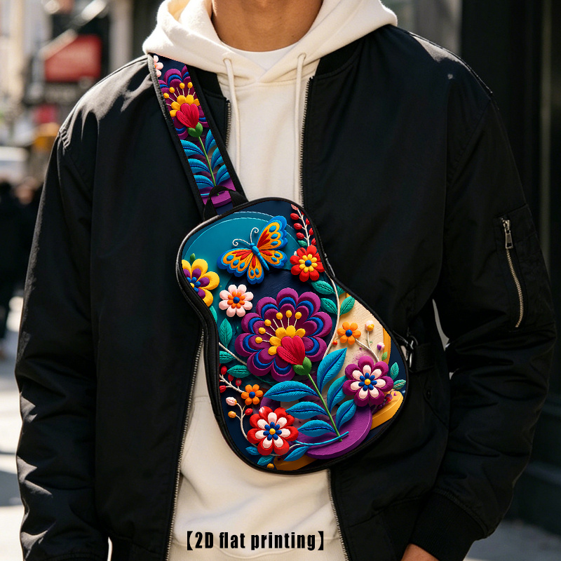 Bolso bandolera bordado con flor y mariposa, mochila para senderismo, chaleco, impresión plana 2D, correa de hombro ajustable, gran capacidad, adecuado para ciclismo y senderismo al aire libre para hombres y mujeres