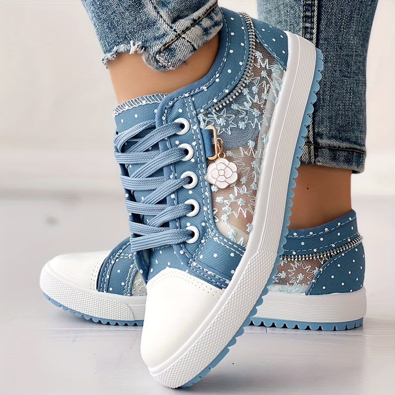 womens floral mesh synthetic cover casual sneakers breathable low top lace up round toe spring shoes with pu sole for casual attire ladies sneakers comfortable footwear durable traction footwear details 5