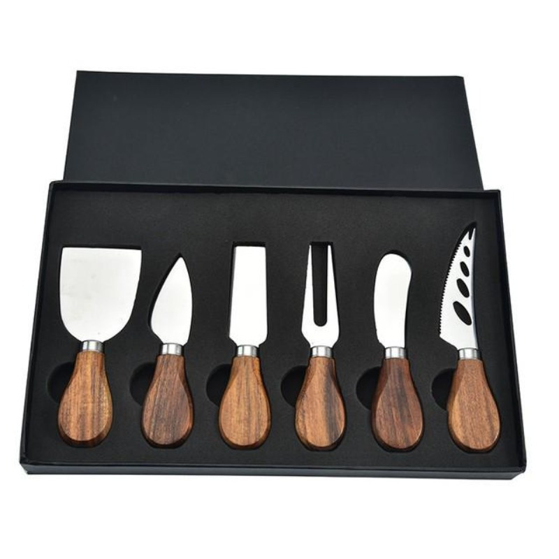 TEMU Stainless Steel Cheese Knife Set Butter Pizza Knife, Cake Tool With Acacia Wood Handle Dessert Fruit Knife And Fork Cream Knife Cheese Knife Set