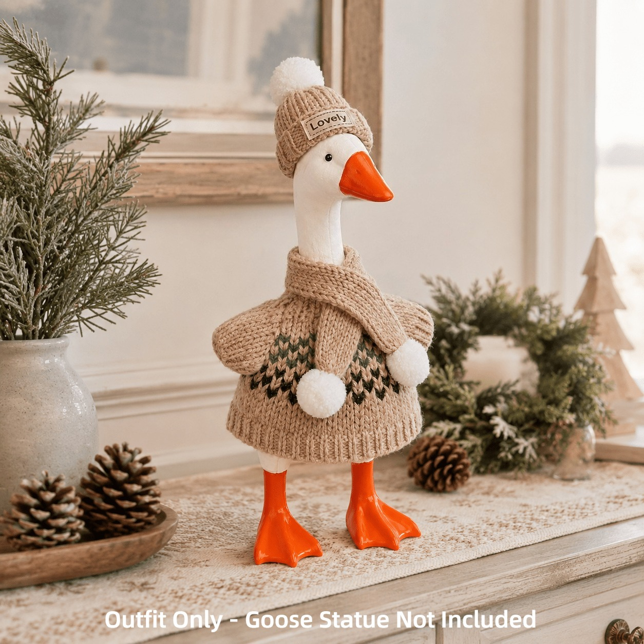 TEMU Collectible Figurines | 7-inch Winter Desktop Goose Statue Outfit - Fun Winter Style, Christmas, Easter Decor, Suitable For Home And Office