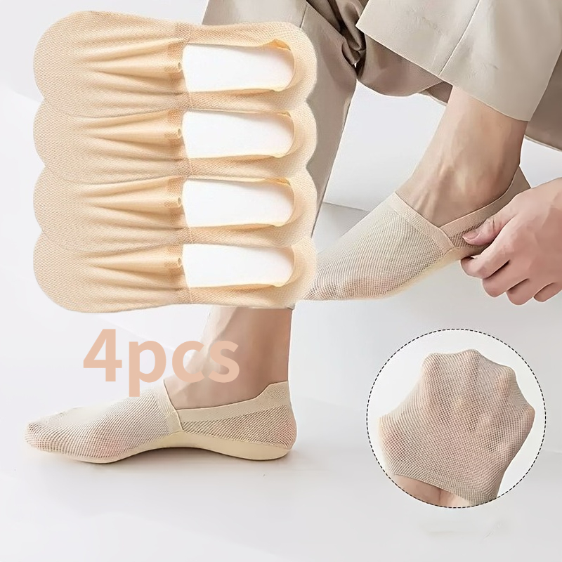 Image of 4pcs Women's Low-cut Boat Socks - Non-slip Anti-slip Heel, Breathable Mesh Apricot Color, Suitable For Casual Shoes, Sneakers, Boat Shoes - Low-cut Short Socks For Casual Outfits, Machine Washable