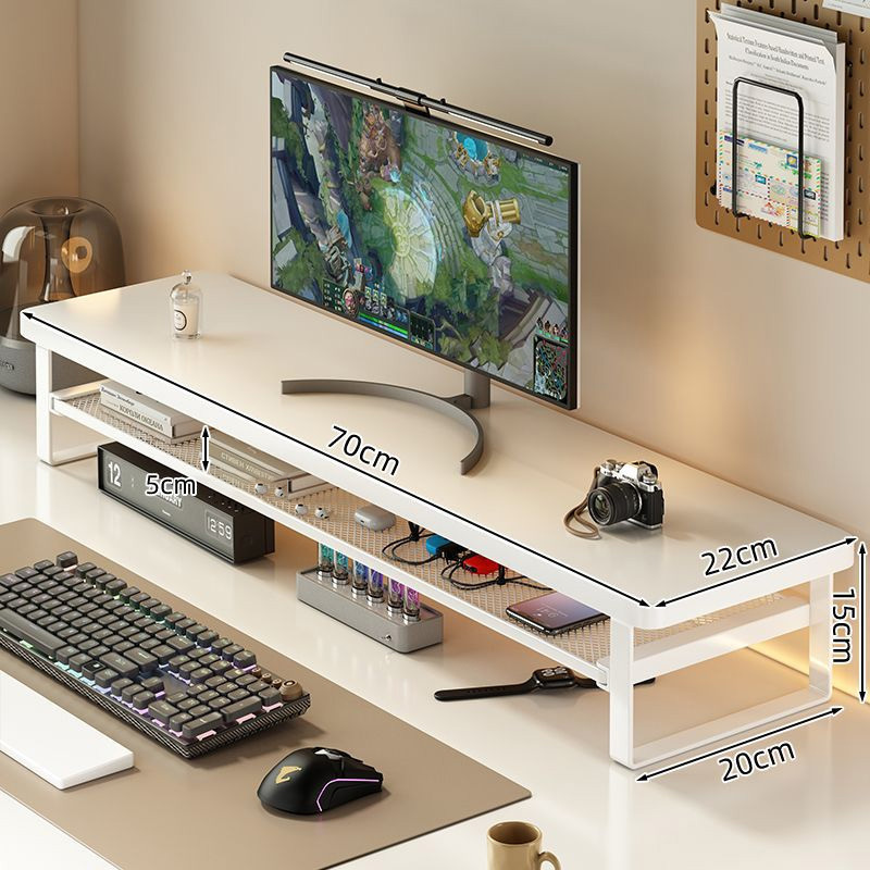 Image of Dual-layer Computer Stand With Drawers - Sturdy Iron Construction, Thickened Layered Design For Airflow & Space- Storage, Multi-functional Monitor Stand For Home Office, Durable