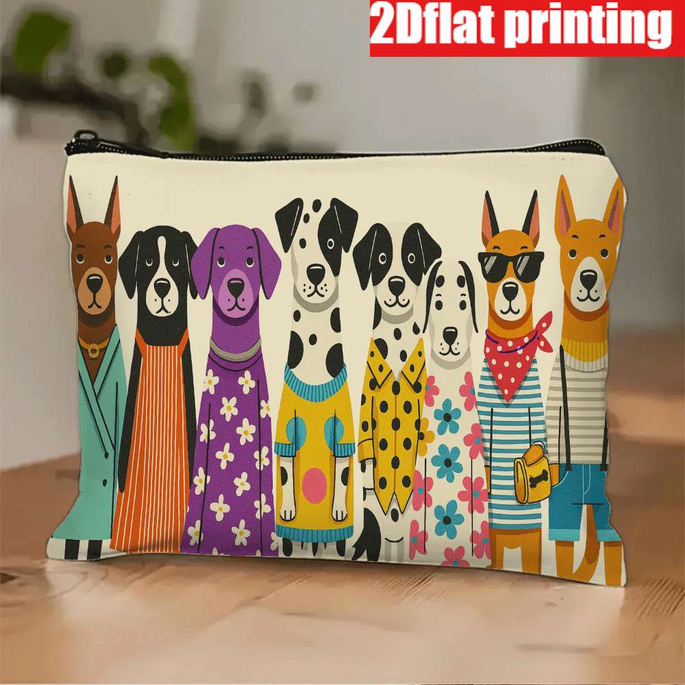 TEMU 2d Flat Printing 1pc Fashionable Colorful Full-body Dog Print Toiletry Bag/makeup Bag, With Durable Fade-resistant Zipper, Lightweight Foldable