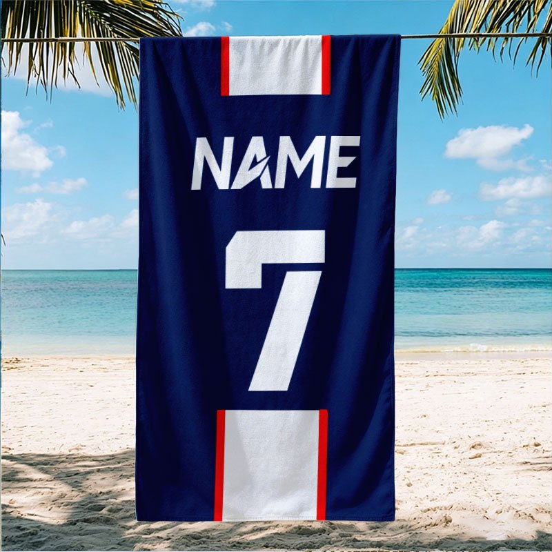 TEMU 1 serviette de plage style maillot de football personnalisable avec nom et numéro, portable, unisexe, douce et confortable, à séchage rapide et