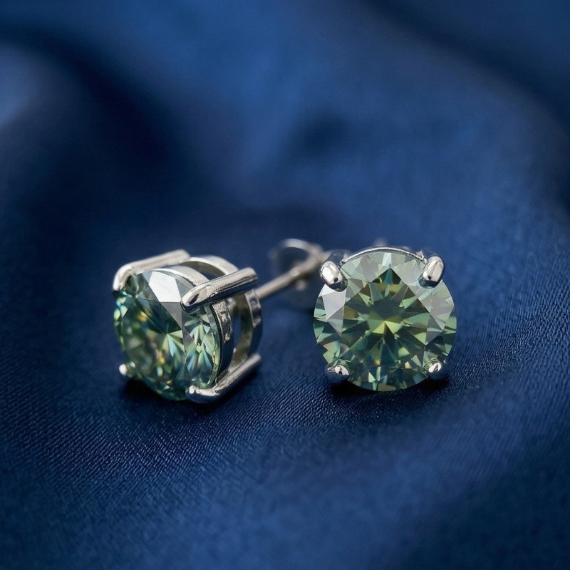 Women's Green Moissanite Stainless Steel Earrings