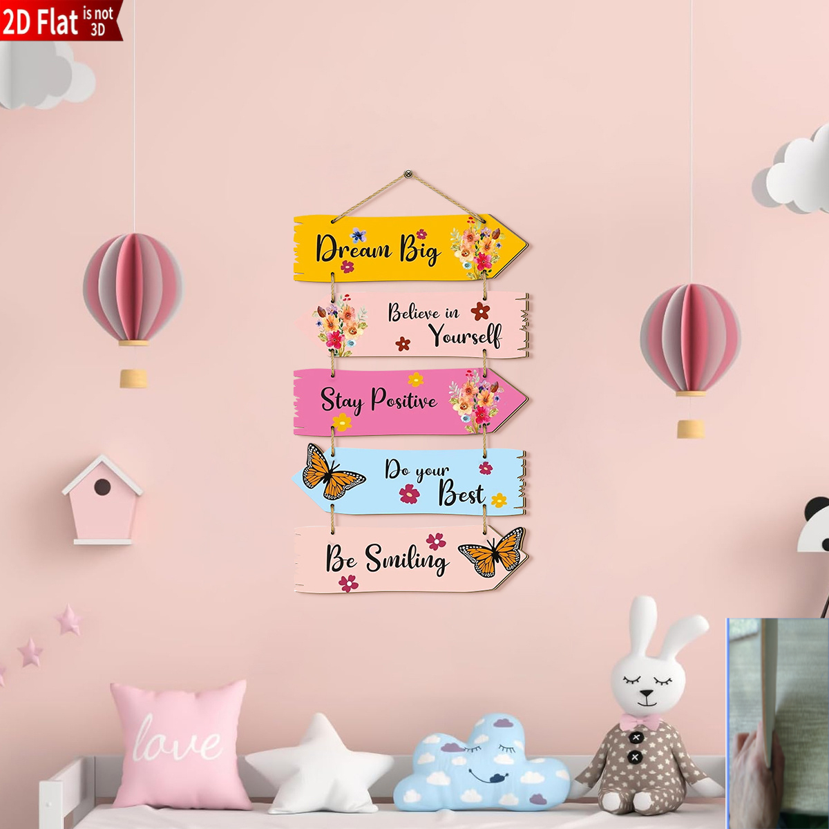 TEMU 2d Flat, 1 Set Of 2d Flat Colorful Wooden Arrow Inspirational Wall Hanging Decor, Floral Pattern, Bright And Vibrant , Positive Decoration Gift,