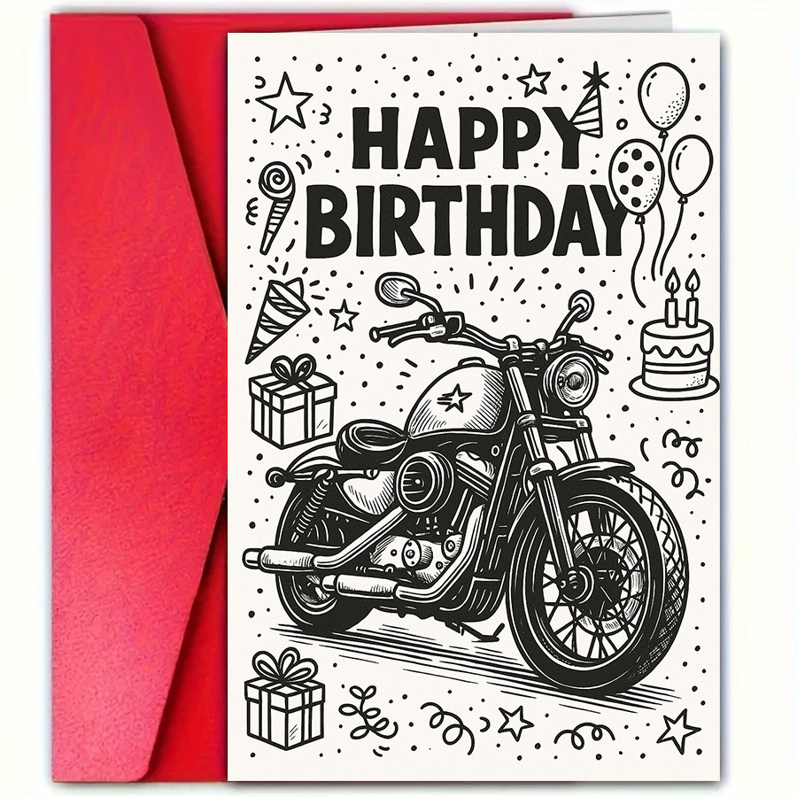 TEMU A Single Birthday Card Featuring A Motorcycle Design, Perfect For Men Who Are About Motorcycles. An For , Family, And Motorcycle Enthusiasts To