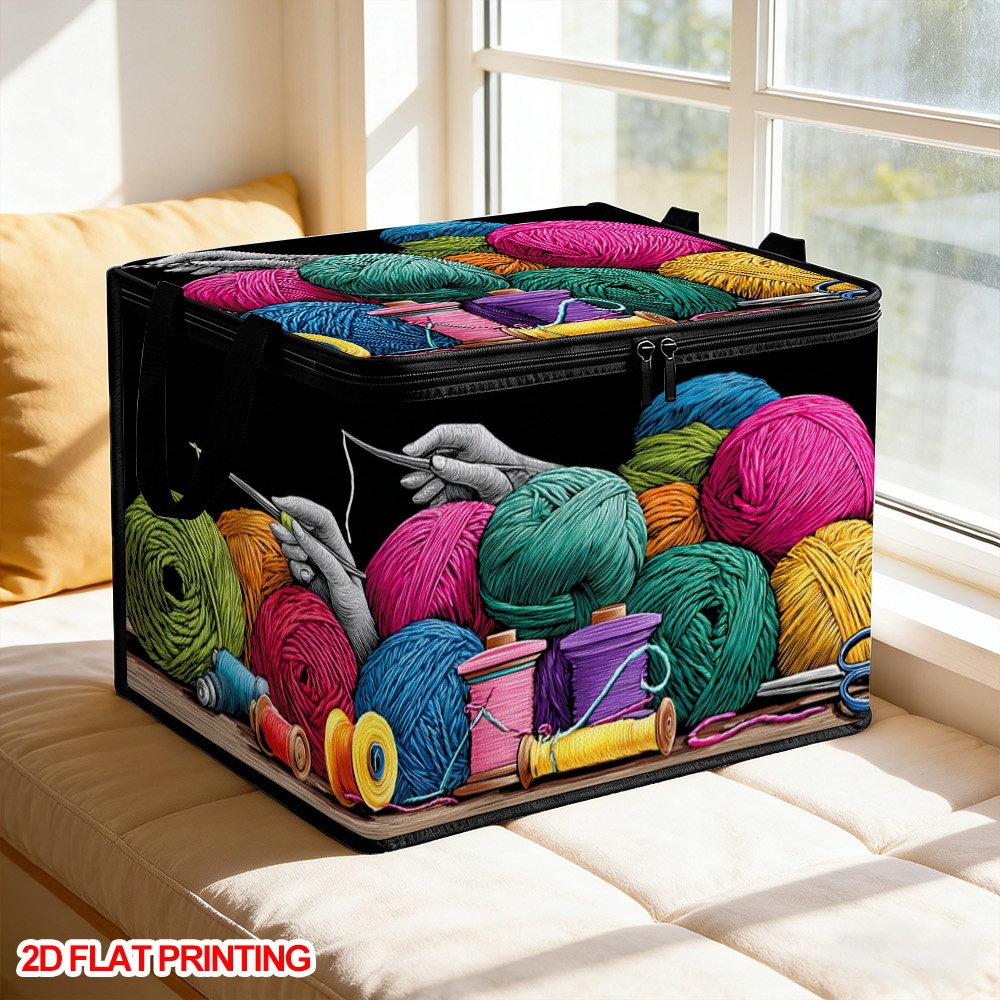 TEMU 1 Panier de Rangement Pliable Grande Capacité en Tissu Oxford avec Couvercle Rabattable, Convient pour Articles Tricotés, Bobines, Livres et