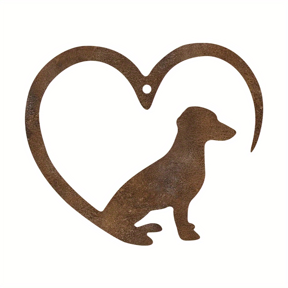 Image of 1pc Christmas Rusty Metal Dachshund Sausage Dog Heart Ornament, Unique Pet Decoration, Garden Art, Housewarming Present, Gift For , Rusted Outdoor Hanging Sculpture For Christmas