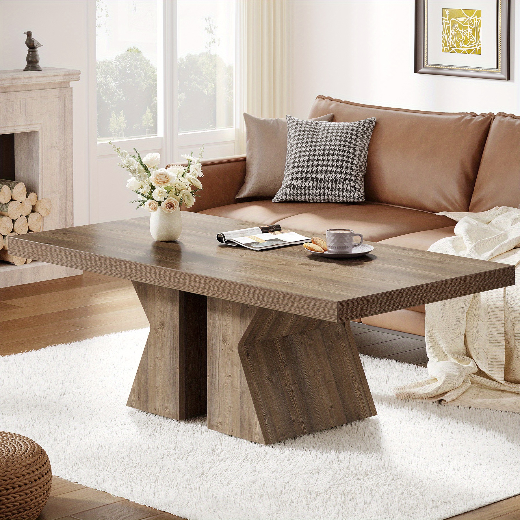 47.24 Inch Wooden Coffee Table, Rectangular Room Central Coffee Table, Modern Minimalist Coffee Table, Home Decor Table.