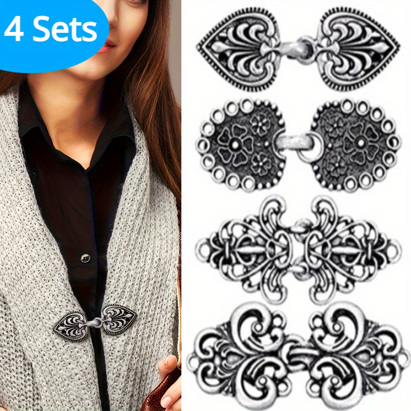 

Elegant 4pcs Vintage Sweater Pin Set - Cardigan, Dress Clasps & Scarf Fasteners With Retro Design