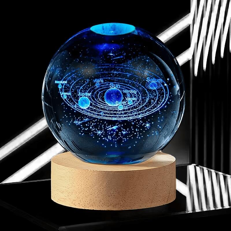 E-shop 3D Sonnensystem Hohlkristallkugel mit farbwechselnder LED-Basis, USB-betrieben, Glas-Nachtlicht – Ein ideales Geschenk für Familie Freunde,