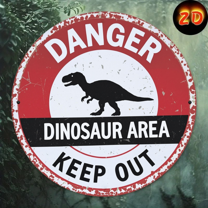 E-shop 2D Flach, Vintage Dinosaurier Gefahrenschild - Wandmontierbare Retro-Warnplakette geeignet für Outdoor, Urlaub & Alltagsdeko - Leichtes