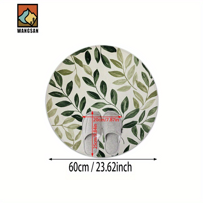 TEMU 1pc Green Leaf Pattern Bathroom Non-slip Round Floor Mat, Microfiber Floor Mat, Soft Polyester, Perfect For Bathroom, Living Room, Bedroom,