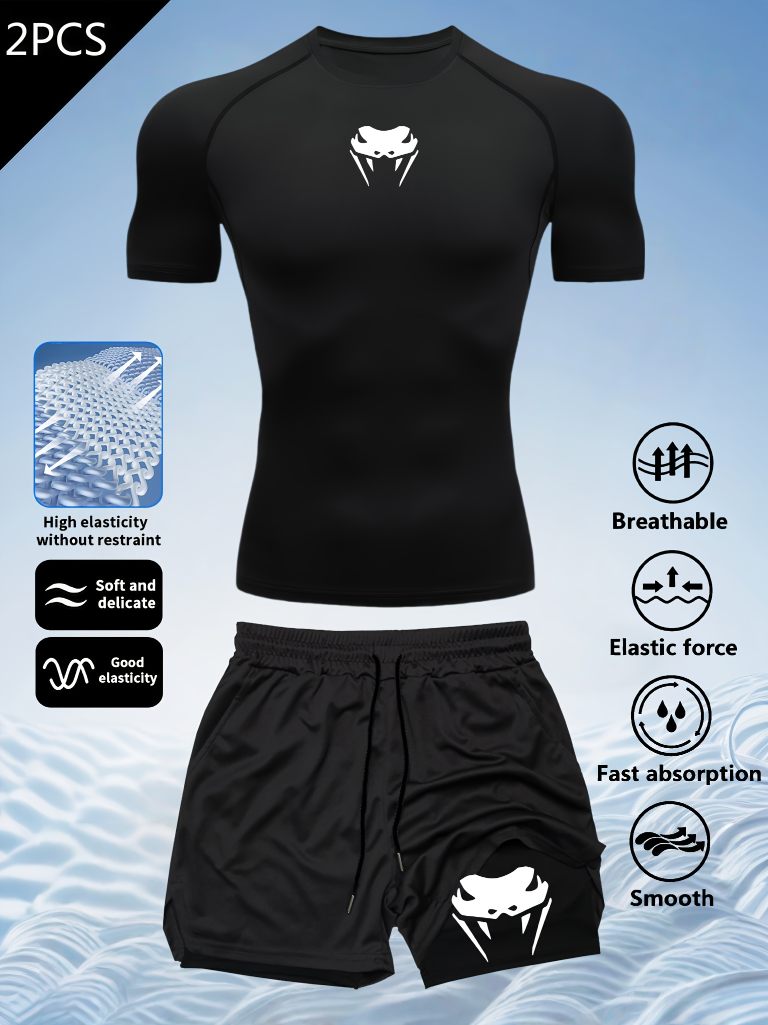 conjunto de 2 ropa de gimnasio de compresión para hombre con   de serpiente -   rápido, top y pantalones cortos   elasticidad   para nadar, ideal para    ,   para nadar,   en bicicleta y entrenamiento de   marciales - ropa deportiva transpirable para un rendimiento óptimo