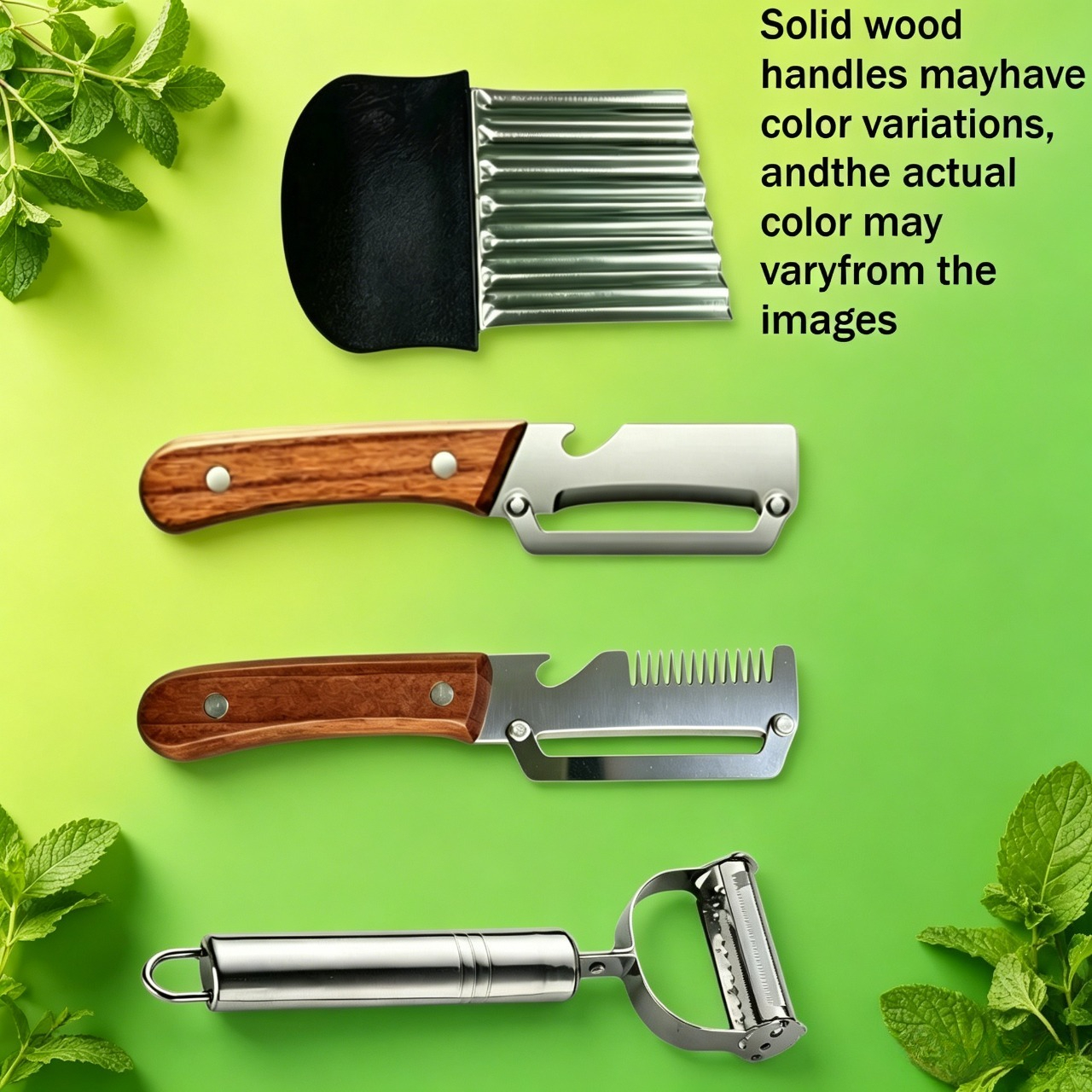 Multi- And Vegetable Peeler Set: Solid Wood Handle Peeling Knife + Slicer + Corrugated Potato Chip Cutter + Double-ended Wire Stripper, Sharp And Durable Kitchen Tool Set For Home Use