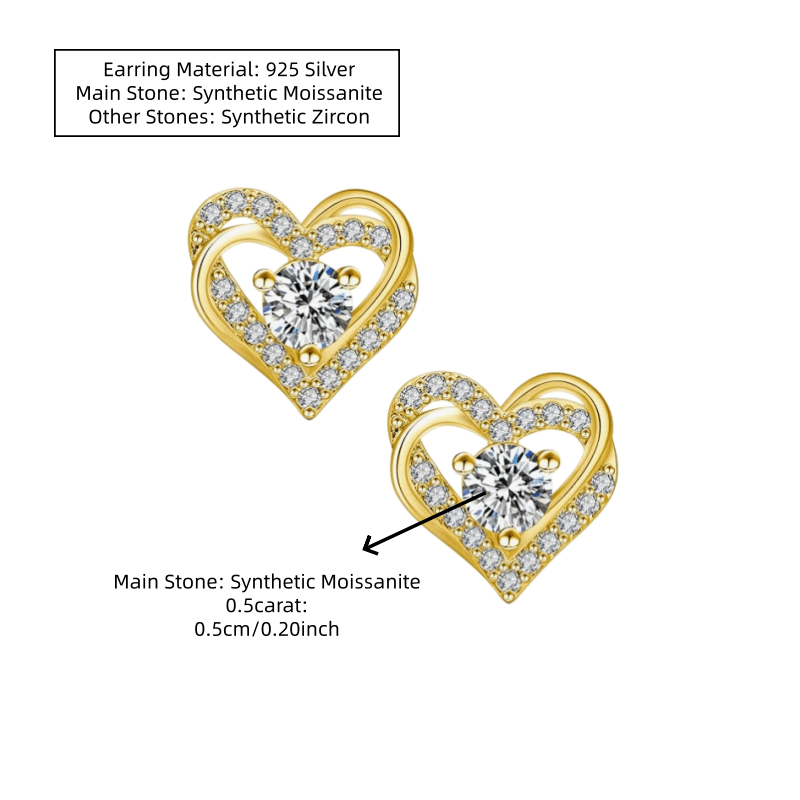 Women's 0.5 Carat Heart-shaped Moissanite Stud Earrings, Gift for Couples