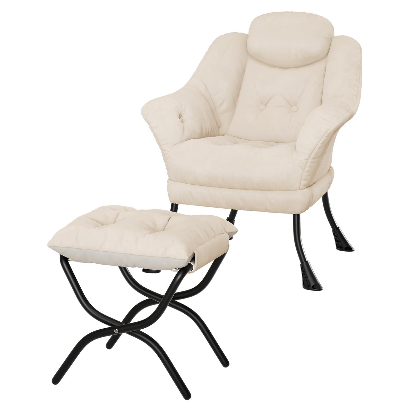 Ergonomic Recliner Chair With Ottoman, Comfortable Lounge And Reading Chair With Armrests And Side Pocket, Modern Accent Chair For Living Room, Bedroom And Small Spaces