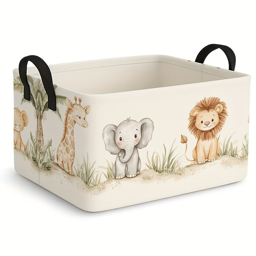 TEMU 1 pièce Panier de rangement pliable avec imprimé animalier, boîte de rangement télescopique rectangulaire pour vêtements, livres, étagère,