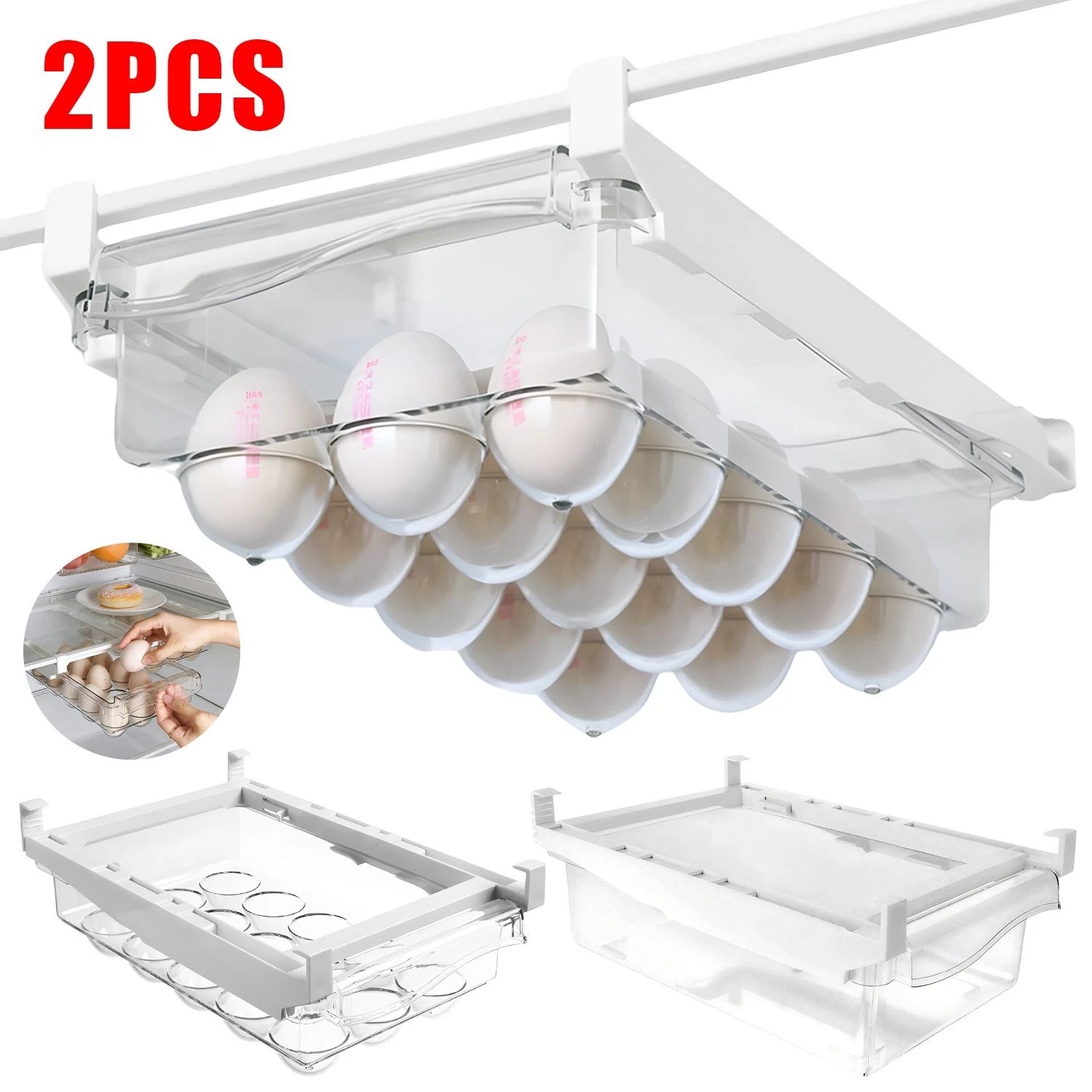 2pcs Refrigerator Organizer Set, Ideal Fridge Storage Solution: Lightweight, Portable, And Durable, Shelf Baskets