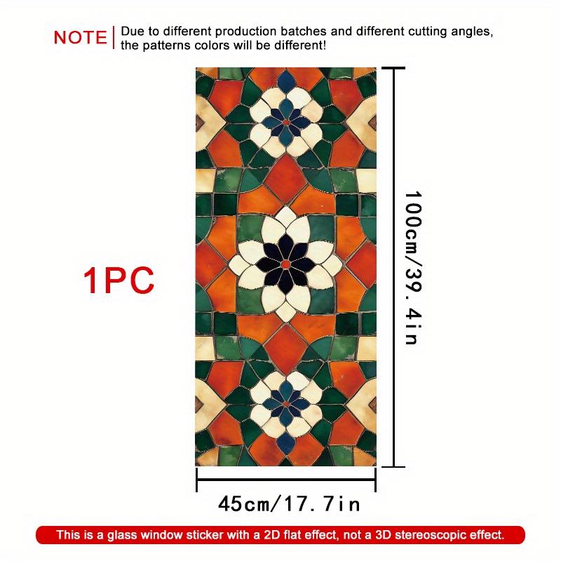 TEMU 2d Flat - 2d Flat - A Roll Of 2d Flat Floral Mosaic Stained Glass Window Film, Measuring 45×100cm, Made From Frosted Pvc Material. This Static