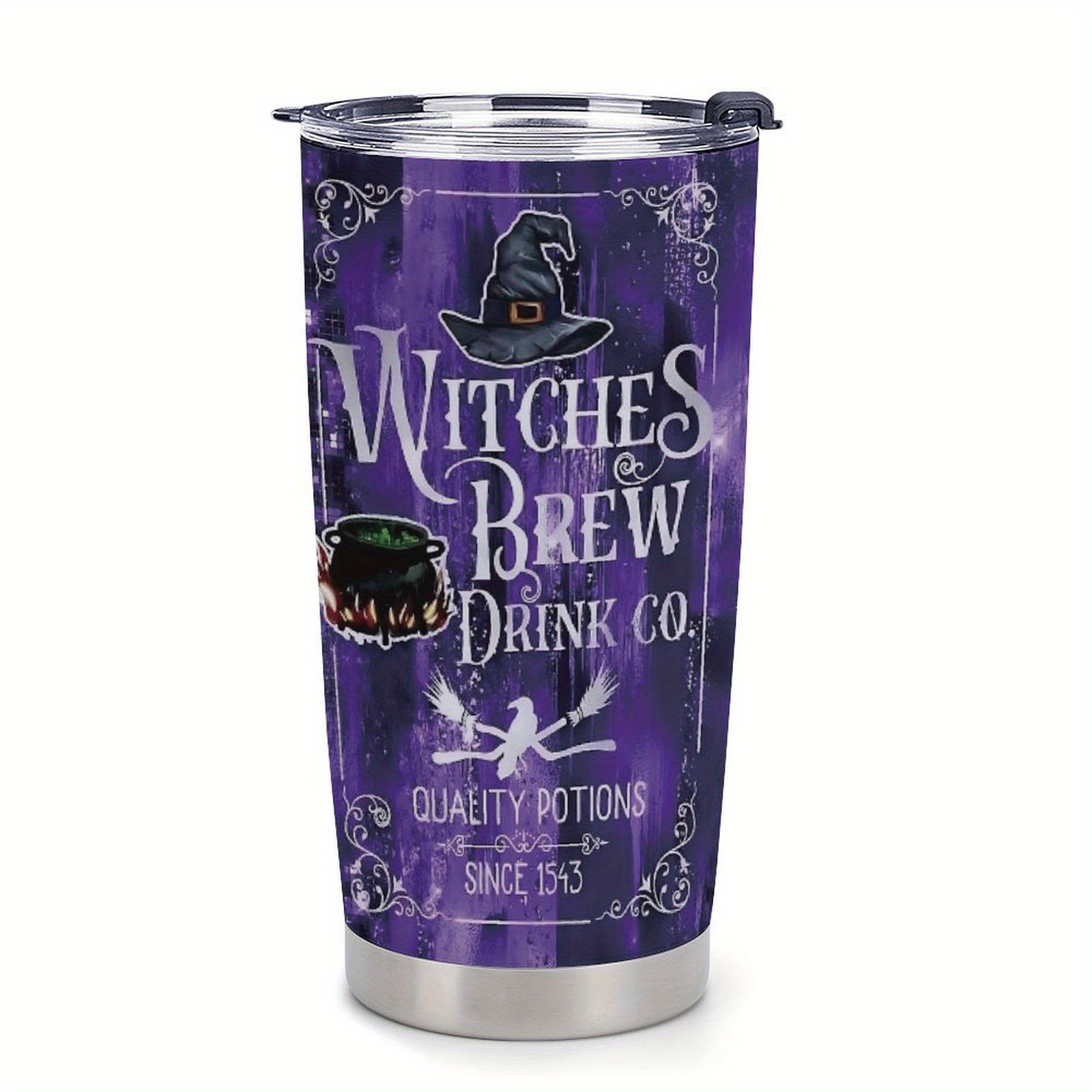 TEMU 1pc 20oz Stainless Steel Travel Mug. Halloween . Bright Purple Background. Spill-proof Design. Hot And Cold Insulation. Outdoor Travel. At Home.
