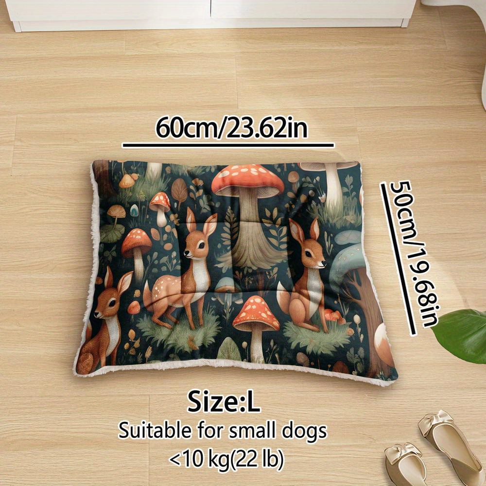 TEMU Oversized Plush Dog Bed Sofa, Deer Mushroom Printing Dog Crate Pad, Machine Washable Dog Bed, Kennel Pad Mat, Suitable For Small Dogs, Medium