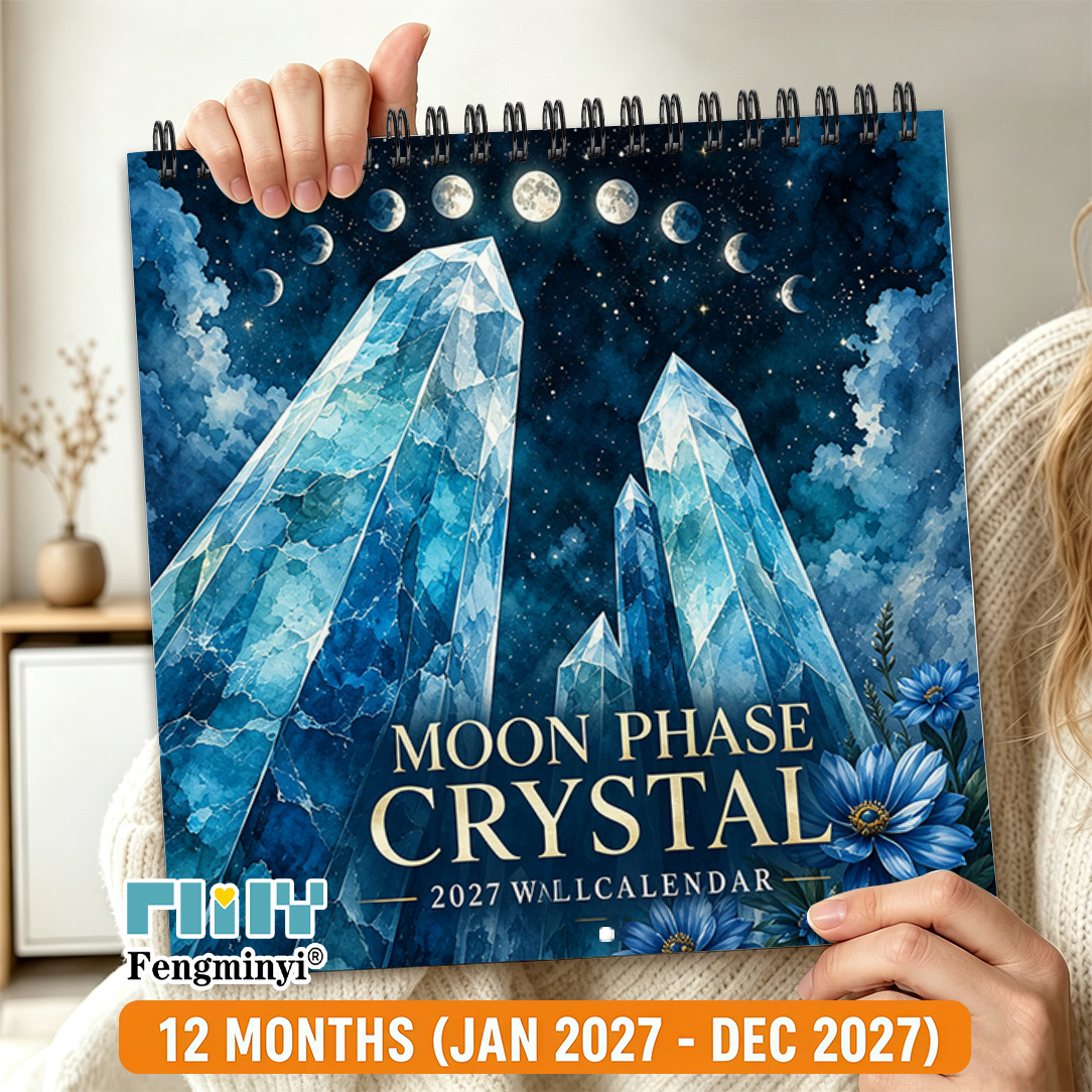 TEMU Wall Calendars, 1pc, 2027 Mystical Crystal Phase Calendar, Spiral Bound 12-month Calendar, With Date Grid, Gemstone Art Pattern, Holiday Marked,