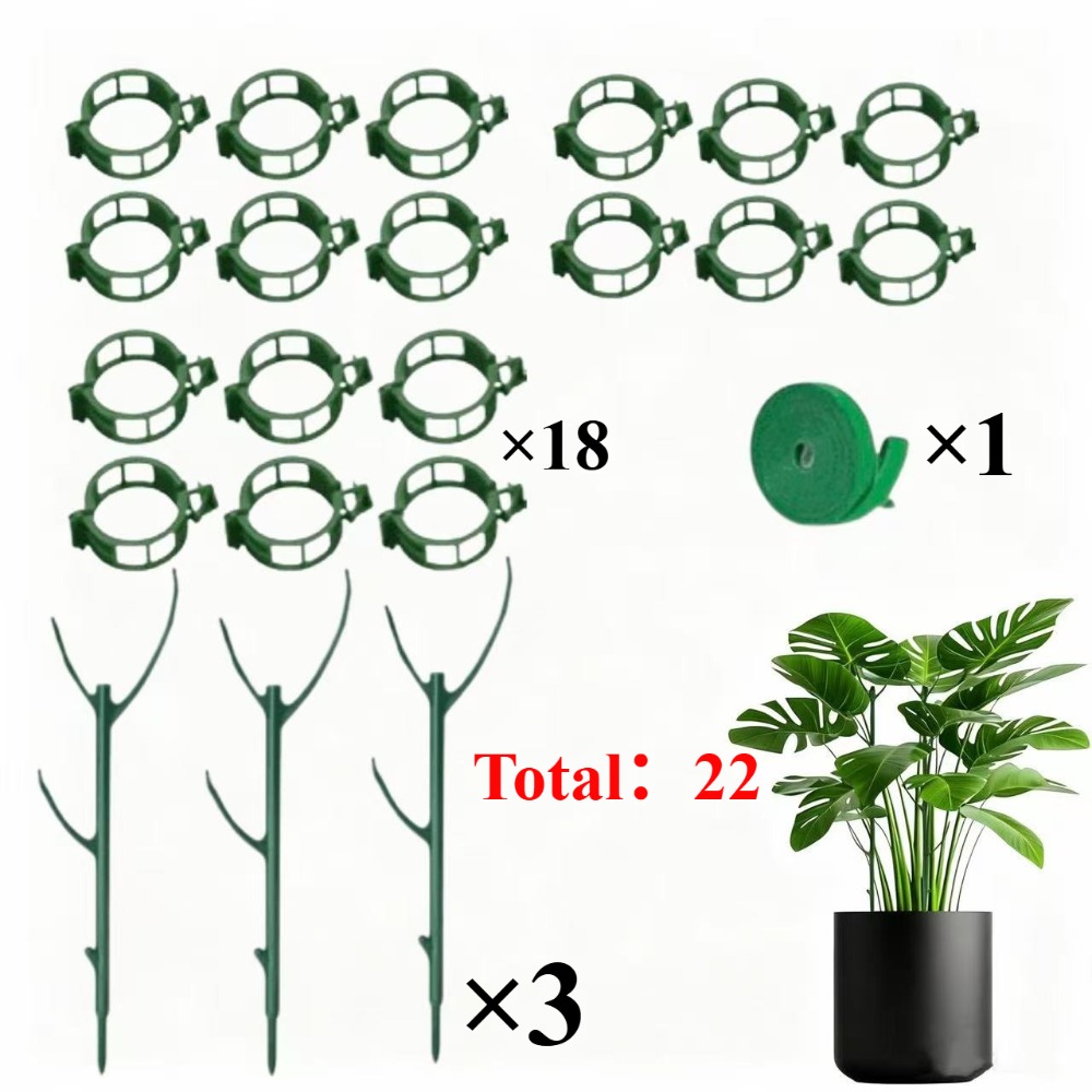 TEMU 22pcs Monstera Plant Support Set - Stackable Moss Pole Alternatives With Included Ties And Clips, Indoor Potted Climbing Plant Brackets,