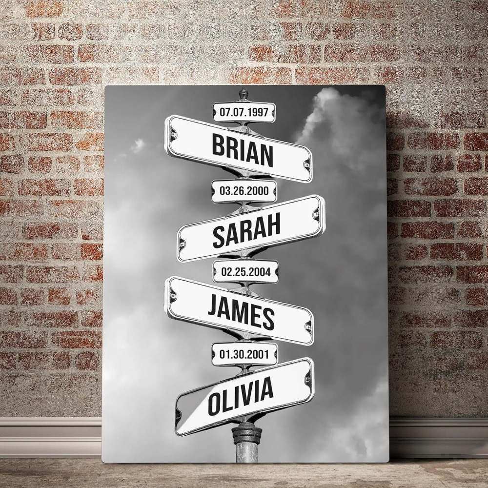 TEMU 2d Flat, 2d Flat, Customizable Flat Canvas Street Sign Featuring Family Names And Birth Dates, Home Decor Or As A Gift. This Multi-name Canvas