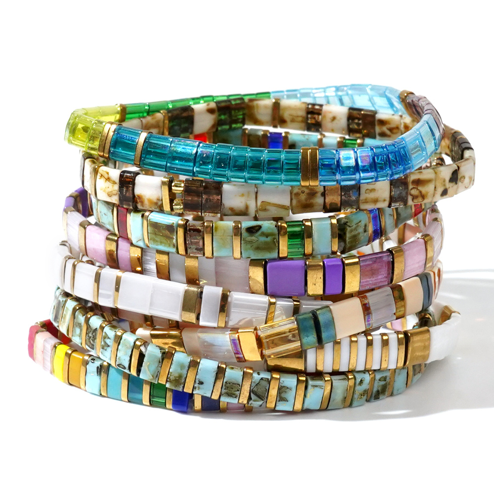 TEMU Set di braccialetti e polsini con perline di vetro TILA multicolore qualit�, stile boh矇mien /estate, 10 pezzi, adatti per , , ideali per vacanze