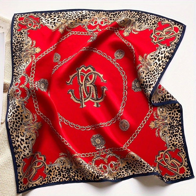 TEMU 1pc Silk New European American Chain Leopard Scarf Decorative Pattern 100% Silk Warm Professional Scarf Small Neck Scarf