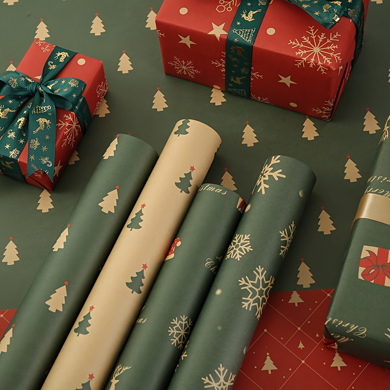 

Christmas Wrapping Paper 7 Rolls Set, Vintage Kraft Paper Holiday Gift Wrapping, With Christmas Tree Pattern, Classic Seasonal Theme Design, Used For Gift Decoration, Gift Packaging Supplies