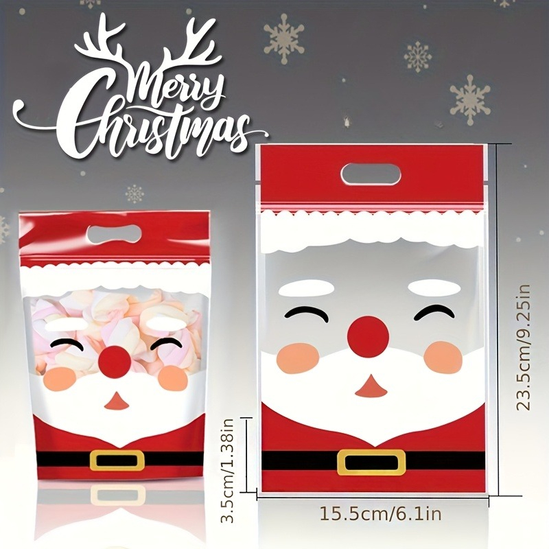 TEMU Set Of 50 Christmas Bags Featuring Santa Claus, Equipped With Self-sealing Zippers, Designed In Red And White With A Santa Print. Sturdy Plastic