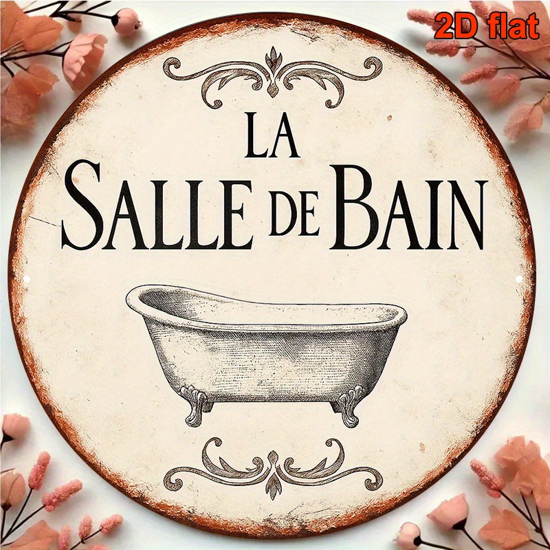 TEMU Plaque de Salle de Bain Vintage Style Français 2D Plat, Impression 2D Plate, 1 - de Bain - Décor de Salle de Bain Vintage Beige et Noir - Plaque