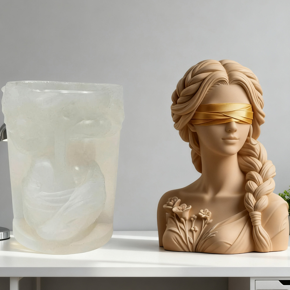 E-shop Neue Blindfolded Girl Kerzenform - 3D Silikonform mit kunstvoll geflochtenem Haar & floralen Details, für DIY Duftkerzen, Harzhandwerk,