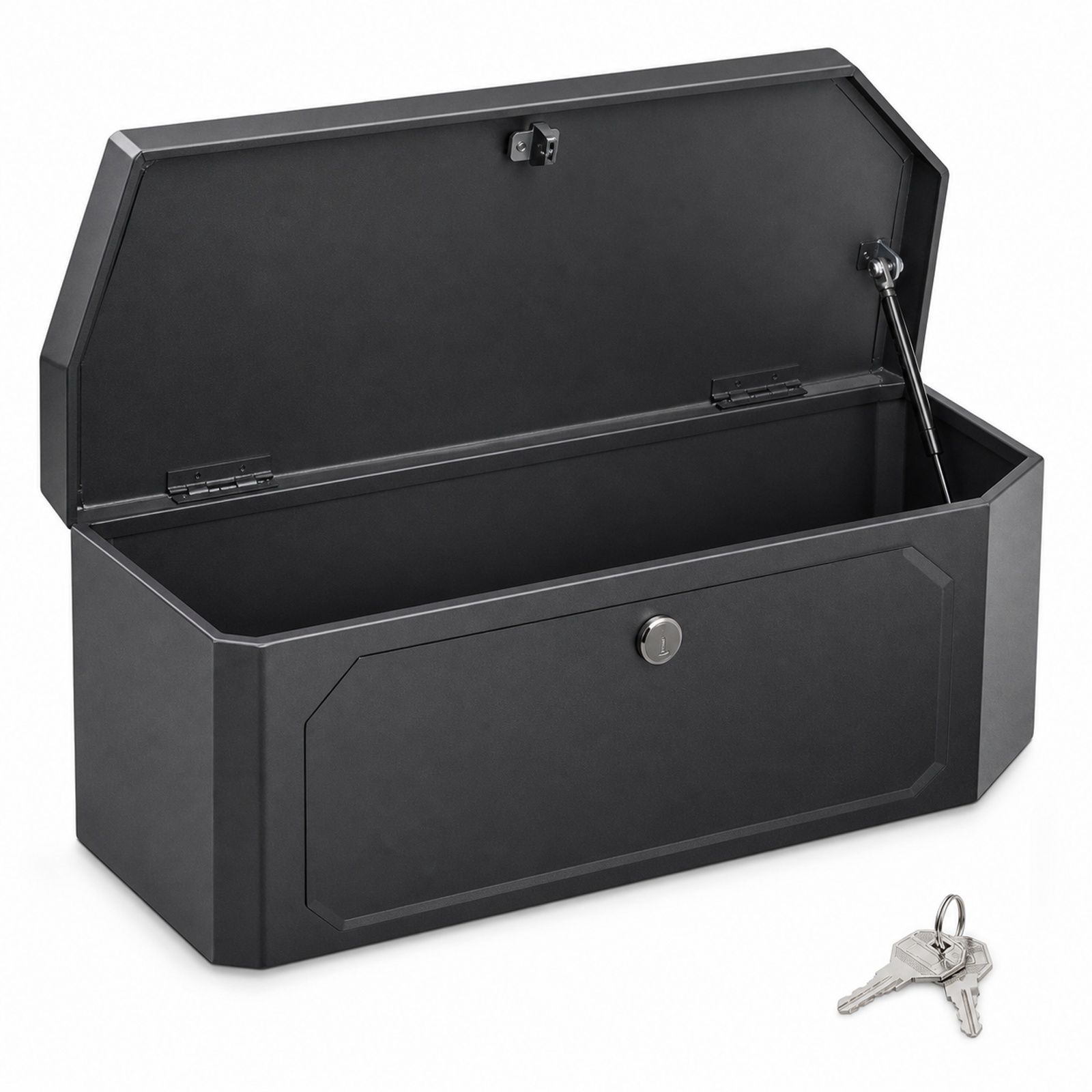 Image of Carbon Steel Trailer Tool Storage Box With Lock Keys, Black Trailer Tongue Box For Truck And Trailer