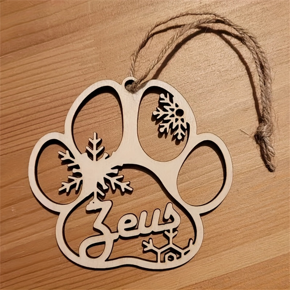 Image of Personalized Christmas Ornament, Custom Name, Wooden Dog Paw Shaped Christmas Tree Pendant With Hanging Rope, Hanging Snowflake Decorative Gift, Holiday Decorative Pendant, Christmas Hanging Ornament