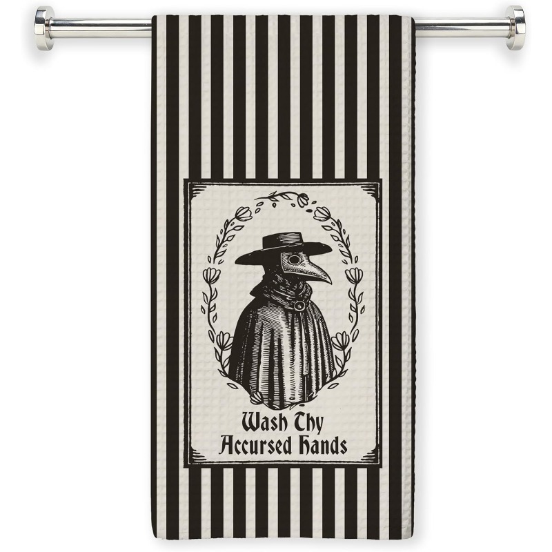 TEMU 1pc 18*26 Inch Kitchen Towels Black And White Striped Gothic Bathroom, Plague Doctor Gifts, Funny Retro Medieval Physician Decorative For