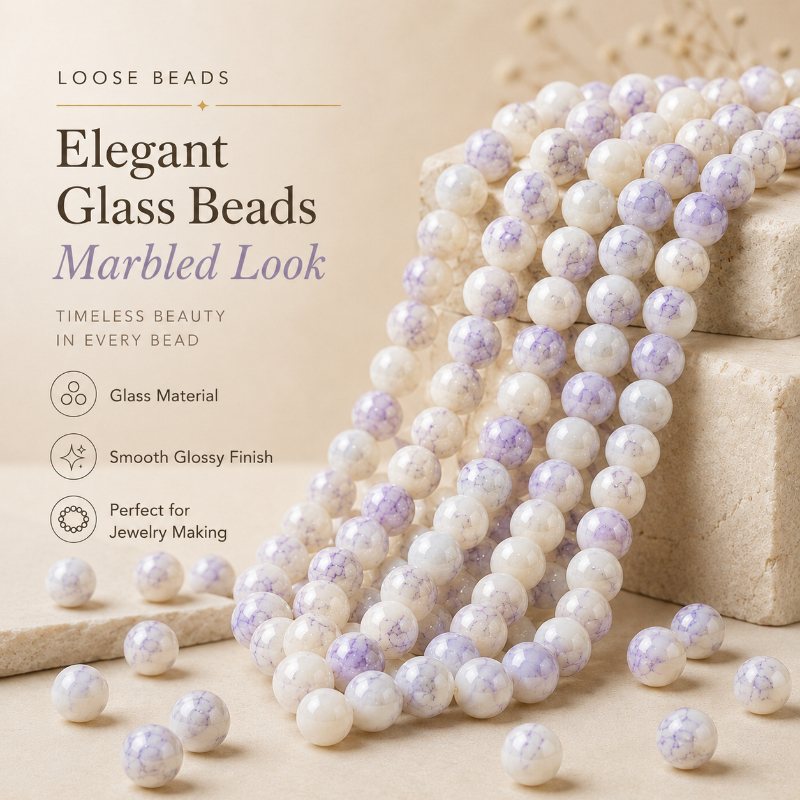 TEMU 46 pièces de perles craquelées violettes et blanches, fournitures décoratives de bricolage pour la fabrication de bijoux que boucles d'oreilles,