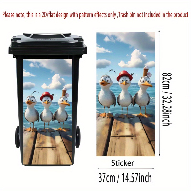 Image of 1pc Of Trash Can Sticker Measuring 37×82 Cm Featuring A Fun Three-seagull Theme Design, Self-adhesive Wall Decoration Suitable For Trash Cans, Walls, And Home Decor