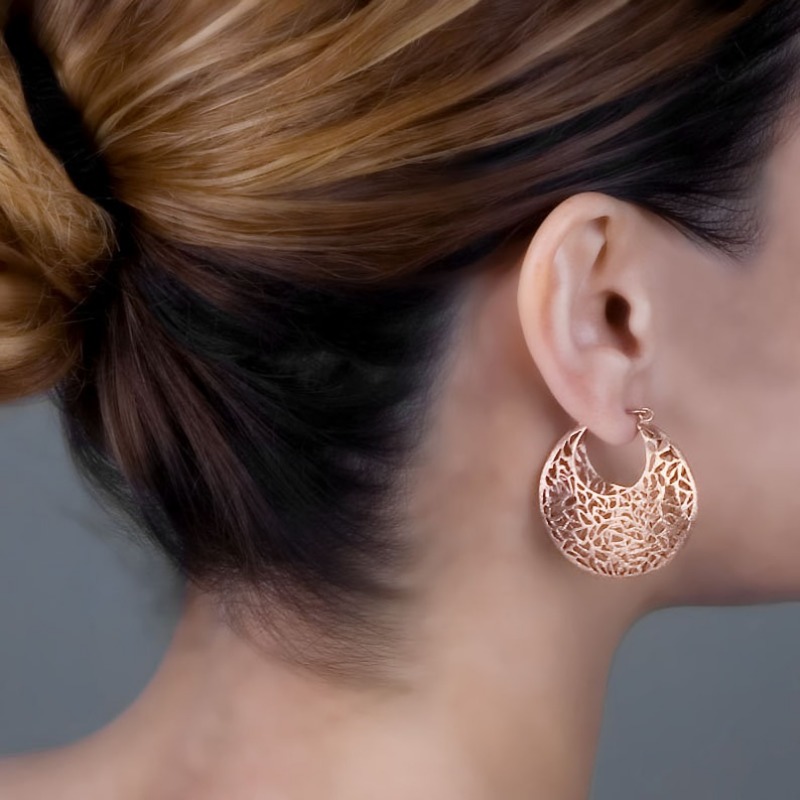 Women's Boho Large Filigree Hoop Earrings, Unique Design