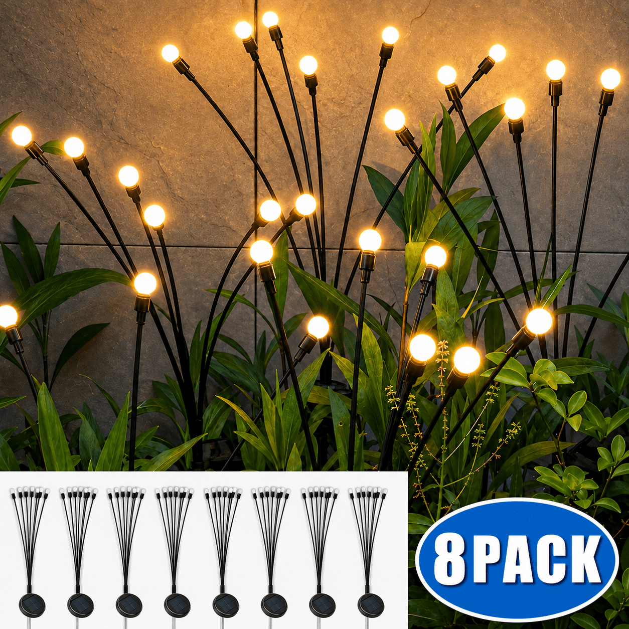 TEMU Solar Firefly Lights 4/8 Packs - 8 Lights/ 8 Packs - 8 Lights, Weather-resistant Outdoor Garden Path Lights, Suitable For Yard And Courtyard, ,