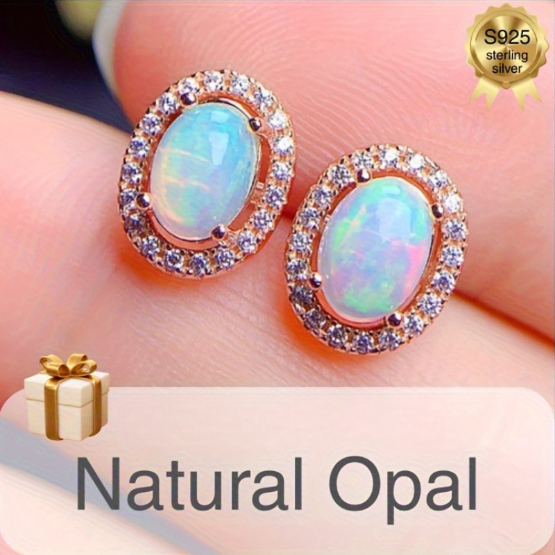 1 pair 5 7mm opal s925 sterling silvery stud earrings play of color minimalist style for halloween black friday christmas gifts holiday presents elegant studs fine