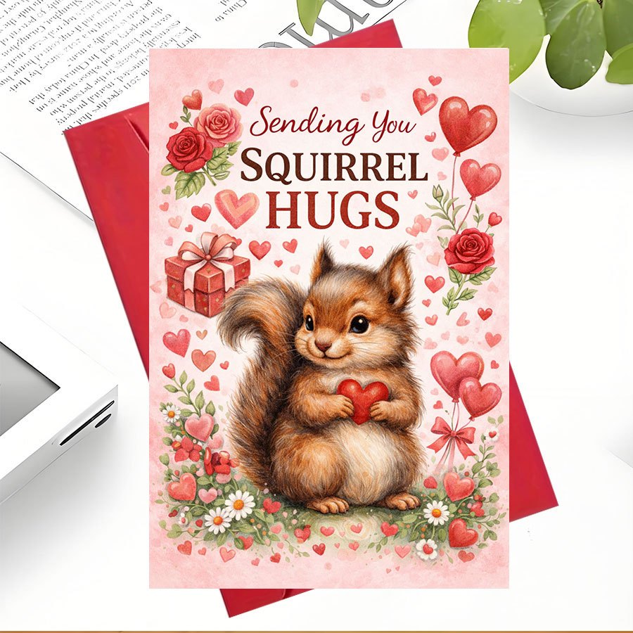 TEMU 1 Greeting Card And 1 Envelope Featuring An Adorable Squirrel Embracing. Ideal For Expressing And Warm Sentiments , Family, Or During Such As