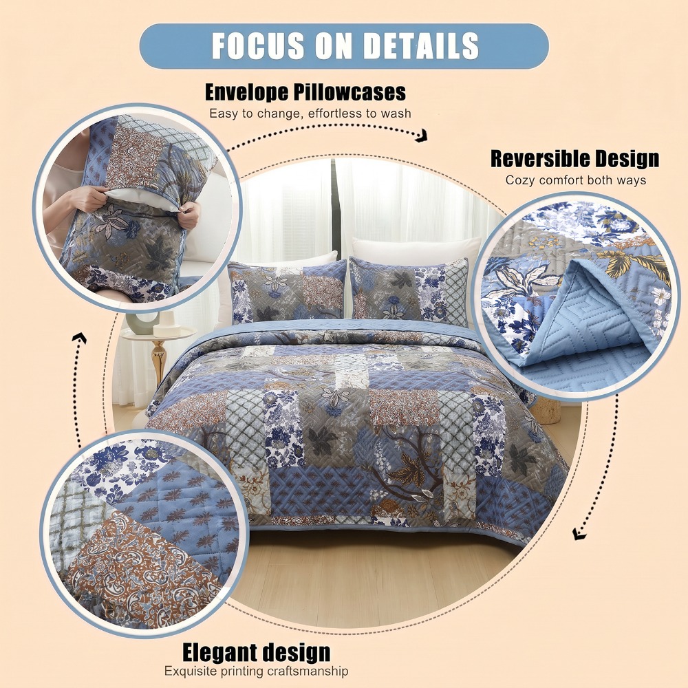 1 3pcs queen size bohemian quilted comforter bedspread lightweight breathable double sided suitable for bedding   green bedspread suitable for bedrooms guest rooms machine washable bedspread with quilted Product details 3