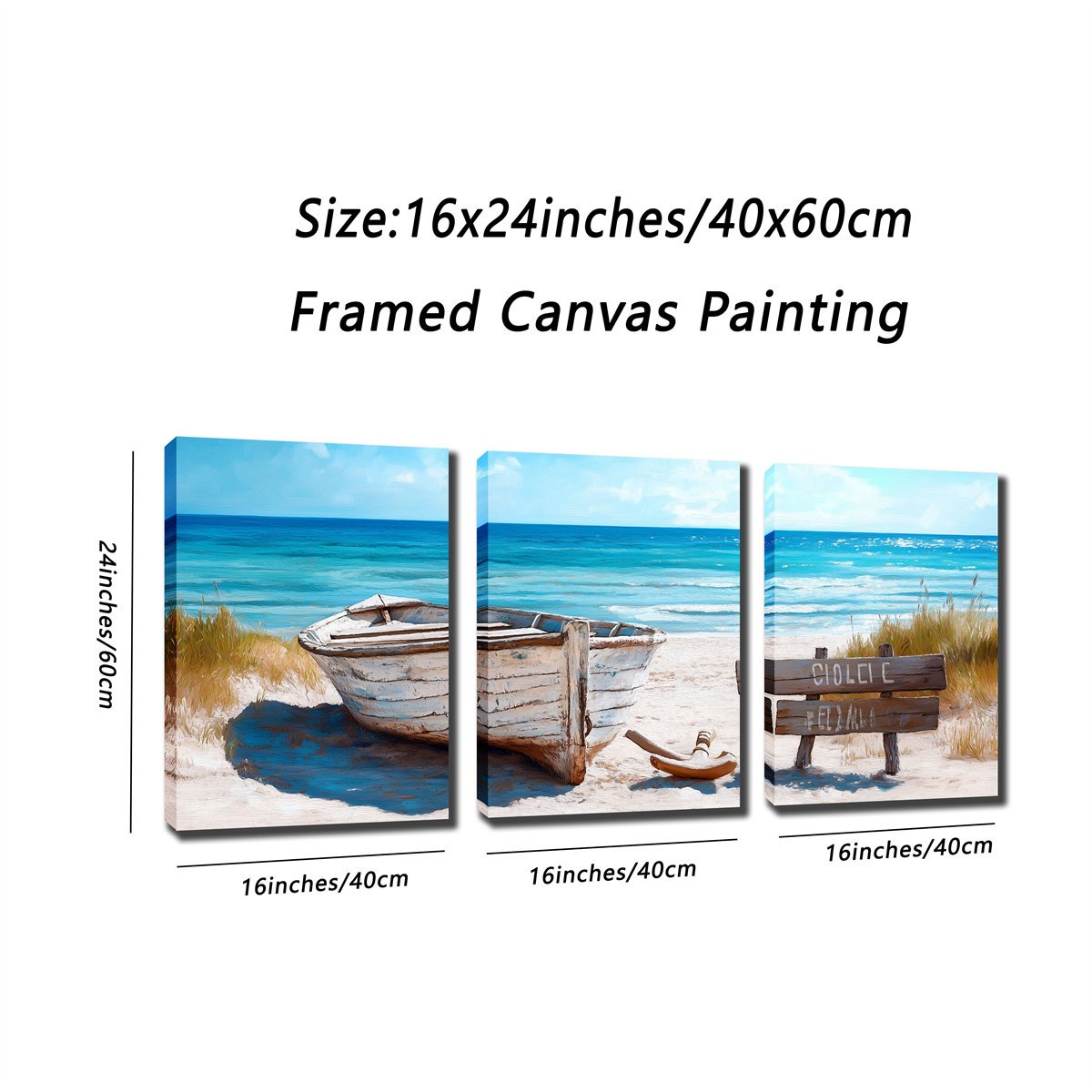 TEMU Peinture sur Toile de Paysage d'Été à Panneaux Encadrés, et Plage Bleue Scène Extérieure, Convient pour Bureau, Chambre, Salon et Autres